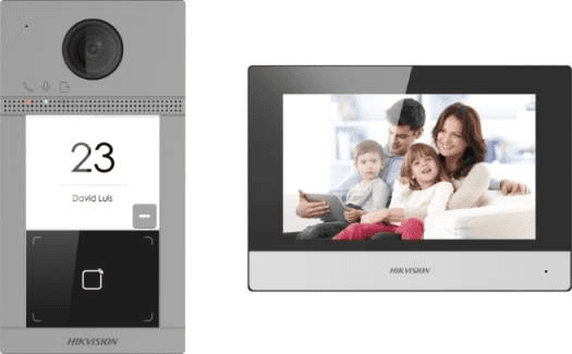 Hikvision IP Video Intercom Kit, Standard PoE, Noise Suppression & Echo Cancellation, WiFi & Ethernet, Config Remotely Via Web, TF Card Storage, 2-Way Audio Communication, Gray | DS-KIS604-P-C  VIDEO INTERCOM KIT  ONE INDOOR ONE OUTDOOR