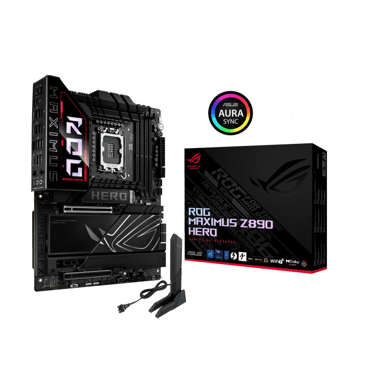 ASUS ROG MAXIMUS Z890 HERO LGA1851 ATX Motherboard, 4x DIMM slots, max. 192GB, DDR5, 6x M.2 slots and 4x SATA 6Gb/s, PCIe 5.0, Wi-Fi 7 & BT | 90MB1ID0-M0EAY0